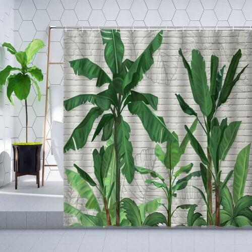Palm Tree Shower Curtain Green Tropical Plant Banana Leaves Background Cloth Bathroom Decoration Polyester Hanging Curtains Sets