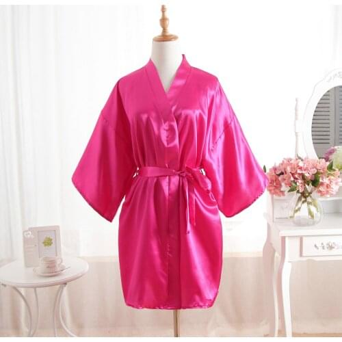 Summer Imitation Silk Solid Color Nightgown Single Piece Short Kimono Bathrobe Cardigan Robe Evening Sleepwear for Women