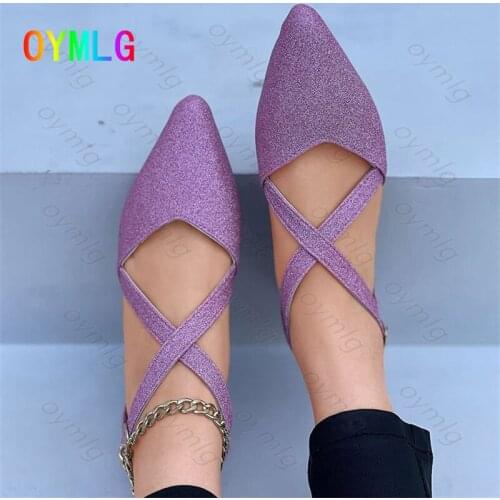 2021 summer new style large size sandals flat-heeled womens sandals shallow mouth elastic straps pointed toe womens shoes
