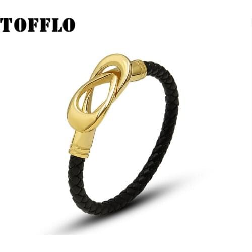 TOFFLO Stainless Steel Jewelry Magnet Oval Buckle Pu Rope Bracelet Womens Eight Character Bracelet BSZ218