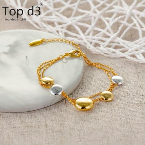 Top d3 Viennois Brand Strand Bracelet Sliver Color Gold Color Bracelets with Ball Crystal For Women Bracelet Accessories