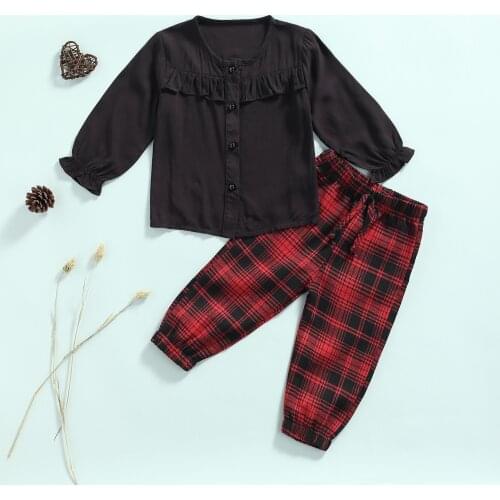 Ma&Baby 1-6Y Toddler Kid Girls Clothes Set Ruffles Long Sleeve Tops Plaid Pants Christmas Clothing Autumn Spring Outfits DD40