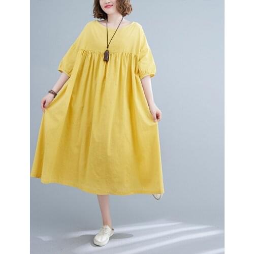 Oversized Dress 2021 New Arrival Loose Cotton Linen Sunderss Solid Color Holiday Travel Casual Women Beach Style Summer Dress