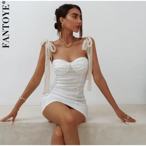 FANTOYE White Off-Shoulder Bodycon Mini Dress Summer Lace Up Bandage Party Dress Sexy Backless Slim Clubwear Dress Vestidos 2021