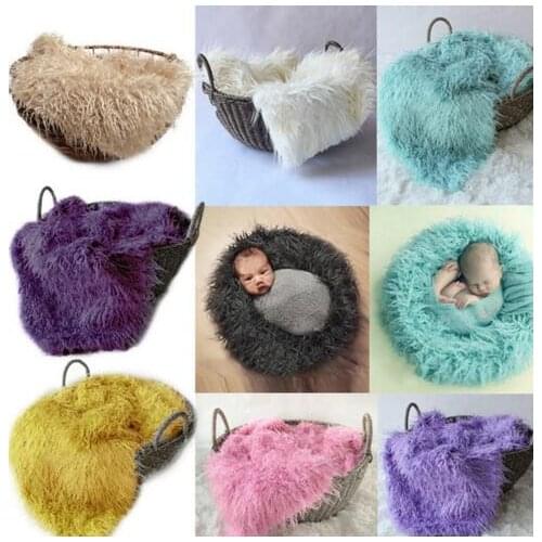 100*160 New Solid Color Faux Fur Receiving Blanket Basket Stuffer Mongolia Fur Infant Newborn Photography Props