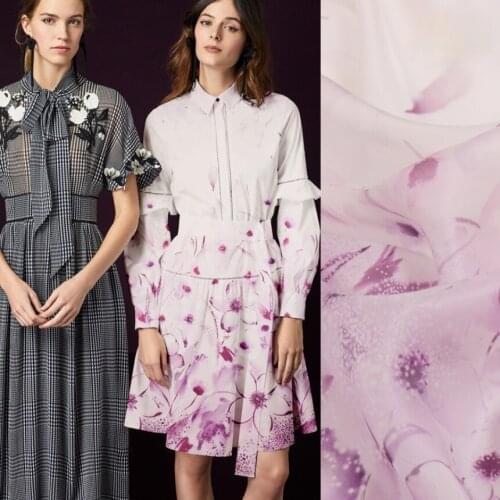 Natural 100% Mulberry Silk Digital Printing Organza Satin Fabric Perspective Smooth Shirt Dress Crisp Fashion Cloth by Meter