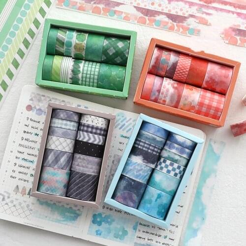 12pcs Salt Based Boxed Masking Tapes Set Multi Color Pattern Flower Tree Paper Washi Tape Diary Decoration Stickers DIY A6599