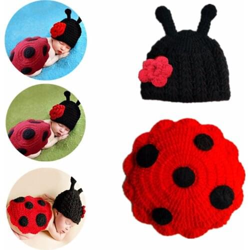 2Pcs/Set Newborn Photography Props Costume Winter Baby Hat Cute Insects Crochet Knit Suit Infant Clothing