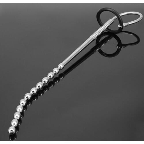 250mm long bend urethral sound dilator plug 8mm beads stainless steel wand insert rod penis plugs and sounds sex toys