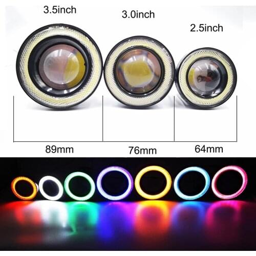 YSY 2 Pcs Car Fog Light LED With Lens COB Angel Eyes Lamp 2.5" 3.0" 3.5" 64mm 76mm 89mm 12V Auto Universal DRL Driving Bulb