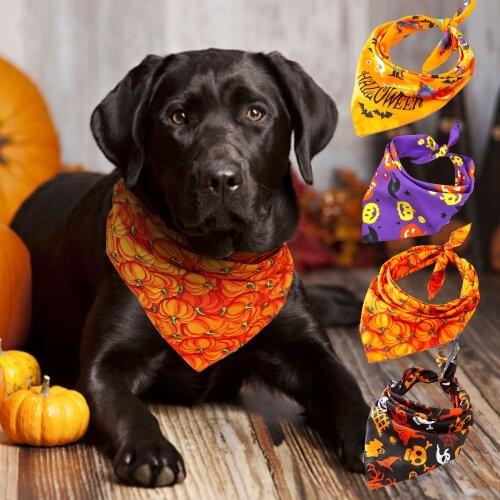 Halloween Dog Cat Bandana Collar Puppy Cat Banadas Scraf Bibs Pumpkin Skull Print Dog Neckerchief Accessories For Large Dogs