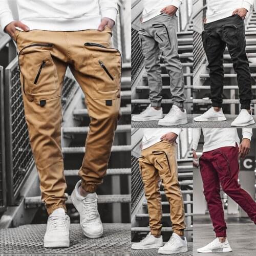 Multi-Pocket Cargo Pants Men Elastic Waist Casual Pants Trousers for Men Ankle Tied Skinny Pants Male Long Pants pantalon homme