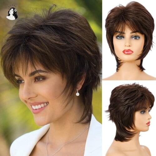 DAN BO Ms. Artificial Brown Short Hair Wig Natural Wig Synthetic Heat-resistant Hair Female Wig