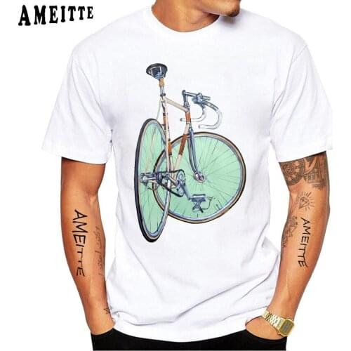 New Summer Men Short Sleeve Classic Fixed Gear Bicycle Print Design T-Shirt Funny Bike Design Hip Hop Boy Casual Tops Man Tees