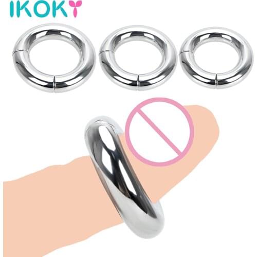 IKOKY 5 Size Heavy Duty Male Magnetic Ball Sex Toys for Men Delay Ejaculation Scrotum Stretcher Metal Penis Cock Lock Ring