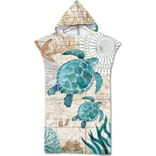 Customized Sea World Hooded Beach Towels Turtle Animal print Microfiber Swimming Shower Towel Adult Bath Towel Bathroom Towel