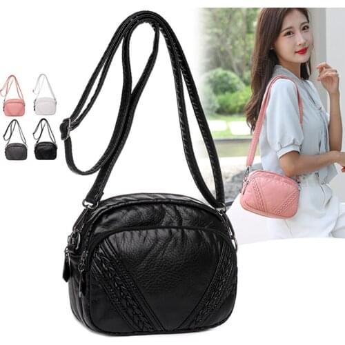 Quality Soft Leather Women Messenger Bags Portable Black Shoulder Bag Lady Small Square Crossbody Bag Retro Purses and Handbags