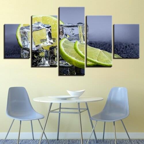 Canvas Prints Pictures Kitchen &amp Restaurant Wall Art Frameless 5 Pieces Lemon Ice Cubes Paintings Home Decor Food Drink Poste