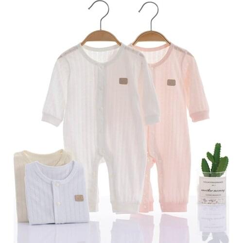 Summer New Baby Romper Pure Cotton Double Button Long Sleeve Jumpsuit Newborn Boys And Girls Climbing Suit 0-18m Babies Clothes