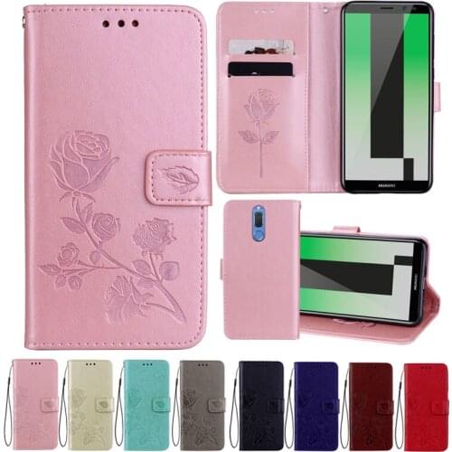 Leather Case For Huawei Mate 10 Lite Cases for Huawei Nova 2i Cover Flower Design Phone Case for honor 9i maimang 6