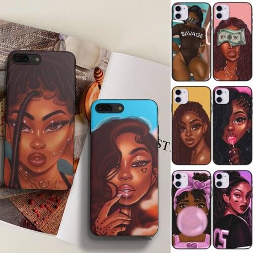 Fashion Black Girls Phone Case Fundas Shell Cover For Iphone 6 6s 7 8 Plus Xr X Xs 11 12 13 Mini Pro Max