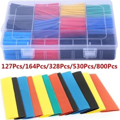 127Pcs/164Pcs/328Pcs/530Pcs Heat Shrink Tube Kit Shrinking Assorted Polyolefin Insulation Sleeving Heat Shrink Tubing Wire Cable