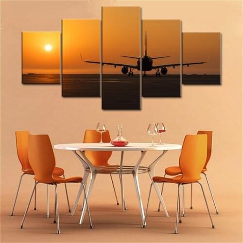 Yellow Landscape Canvas Painting A Plane That Takes Off in the Sun Art Print Picture Wall Art Poster and Print Office Home Decor