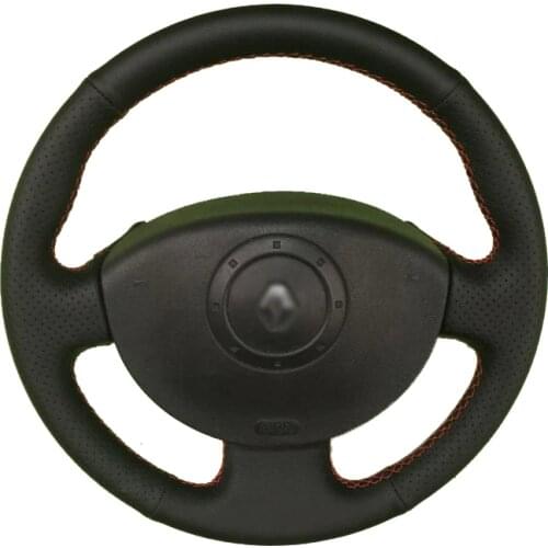 Black Leather Hand-stitched Car Steering Wheel Cover Non-Slip for Renault Megane 2 2003-2008 Kangoo 2008 Scenic 2 Without butto