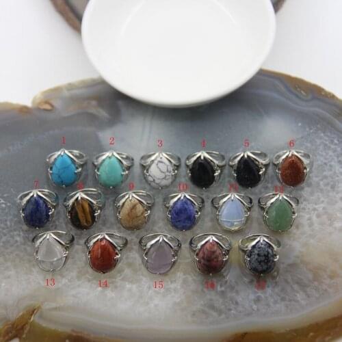 Teardrop shape Adjustable Rings,Natural Quartz Crystal Classic Water Drop Rings,Healing Energy Gems Rings Jewelry Gift for Women