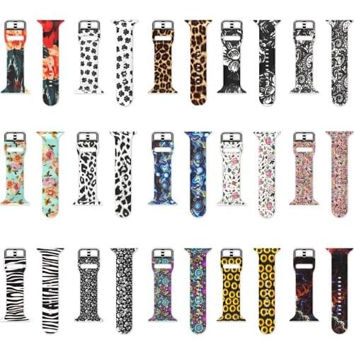 Bands for Apple Watch Bands 42 44mm 38 40mm Soft Silicone Pattern Printed Band Strap for iWatchSE 6 5 4 3 2 1Women Men Wristband