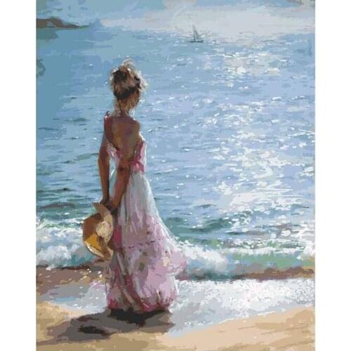 Hand Painted Portrat Art Canvas Wall Painting Sea Girl Oil Painting for Home Decoration Vertical No Framed High Quality