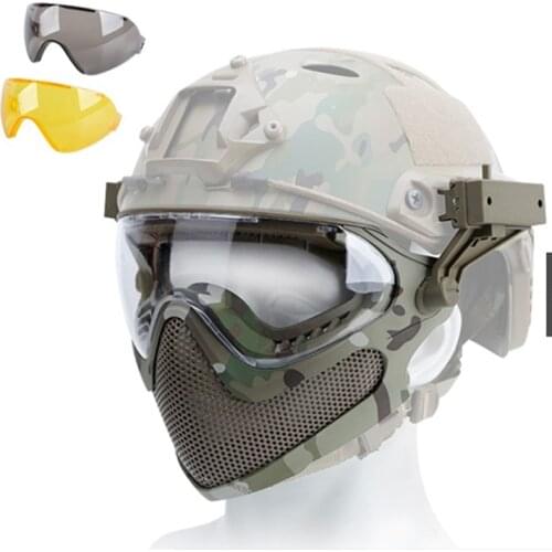 Steel Mesh Goggles Paintball Game Safety Mask Facial Nose Mouth Protection Airsoft Full Face Mask With Goggles Accessories