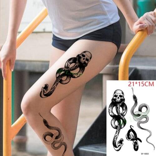 Waterproof Temporary Tattoo Sticker Skull bones Snake gothic Fake Tatto Flash Tatoo Back Leg Big Size Art for Women Men