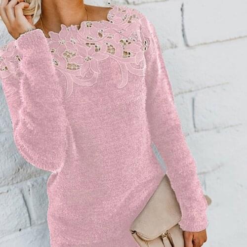 Womens Knitted Pullover Sweater Lady Long Sleeve Autumn Winter Black Sweater Femme Lace Sweaters