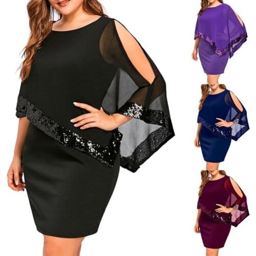 Women Dress Solid Color Round Neck Irregular Sequins Patchwork Cold Shoulder Dress Hot apparel summer Dress Women