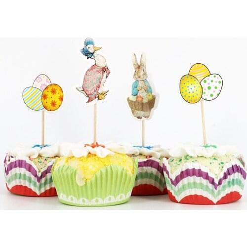 24pcs/lot Mrs. Duck Eggs Rabbit Cupcake Cake Topper Picks baby shower Kids Birthday Party Decoration