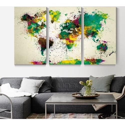 3 Panel Canvas Wall Art Canvas Painting World Watercolor Map Abstract Wall Pictures For Living Room Canvas Print No Frame