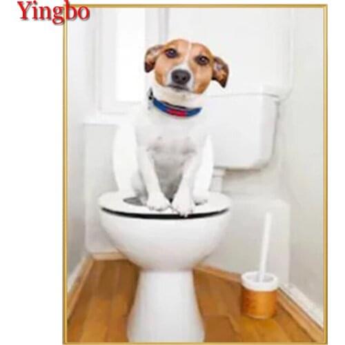 5D Diamond Painting Funny Cute Dog Sitting on the toilet Cross Stitch Needlework Diamond Embroidery Mosaic Rhinestone Home Decor