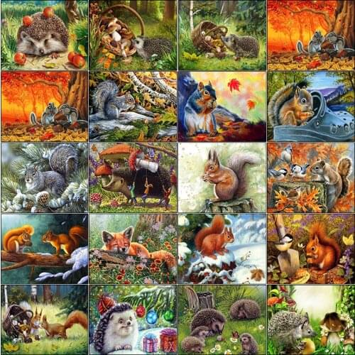 Mosaic cuadros Cross stitch full square embroidery 5d diamond painting kit 3D Animal squirrel fox hedgehog complet Dirll drawing