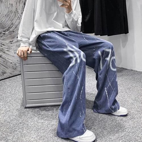 Mens Graffiti Corduroy Pants Autumn Winter New Casual Trousers Male Drawstring Sweatpants Streetwear Fashion Hip Hop Pants