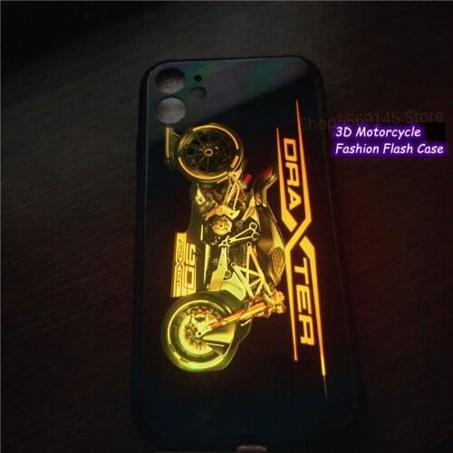 3D Cool Motorcycle Luminous Coque For iPhone 13 12 11 Pro Max Xs Max Xr 6 7 8 Plus X Colorful Call Led Light Flash Phone Case