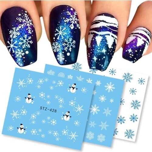 1pcs Colorful Water Transfer Stickers For Nails Snowflake Snowman Manicure Winter Sliders For Nails Art Decoration JISTZ420-435