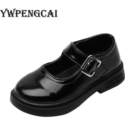 Size 21-36 Children Black School Shoes Vintage Style Girls Leather Shoes Princess Flats Performance Shoes