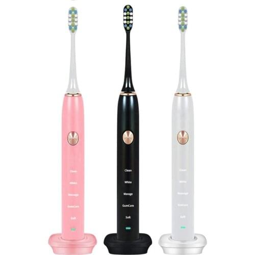 Electric Toothbrush IPX7 Waterproof Rechargeable Sonic Wave 5 Gear Adjustable Portable USB Charging Base Teeth Brush