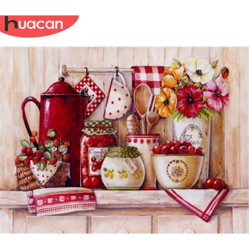 HUACAN 5D Diamond Painting Flower Fruit Full Square Round Drill Diamond Embroidery Cross Stitch Handicraft Kitchen Decoration