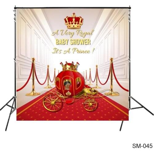 Royal Baby Shower Backdrops Starlit Princess Girl Babyshower Carriage Crown Red Carpet Stage Backgrounds Dessert Table Banners