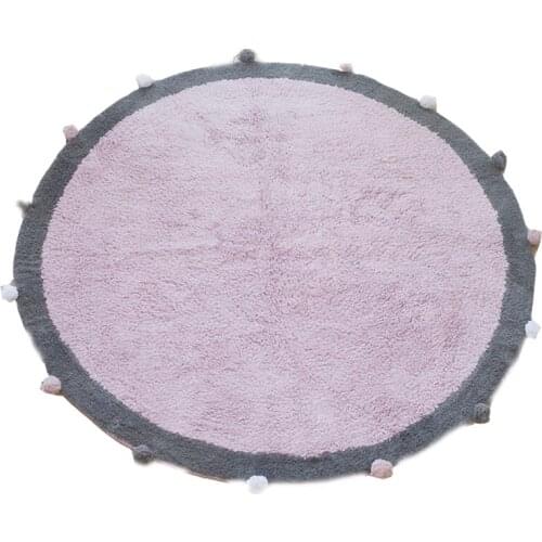 Nordic Soft Cotton Round Rug | Soft Kilim Floor Mat for Baby Kids Bedroom Living Room Pink, Gray and Blue