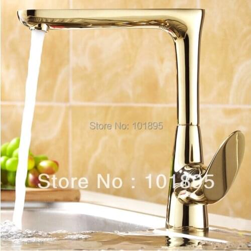 L15975 - Luxury Deck Mounted Gold Color Brass Material of Single Lever Kitchen Sink Faucet