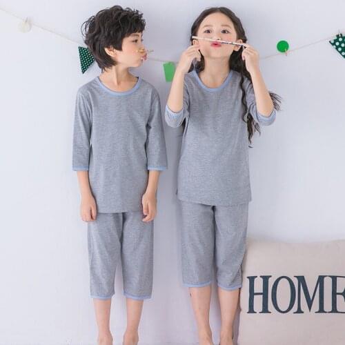 Summer Kids Pajamas Set Children Casual Loose Three Quarter Sleeve Sleepwear Boys Girls Pyjamas Cotton Clothing Nightwear Set