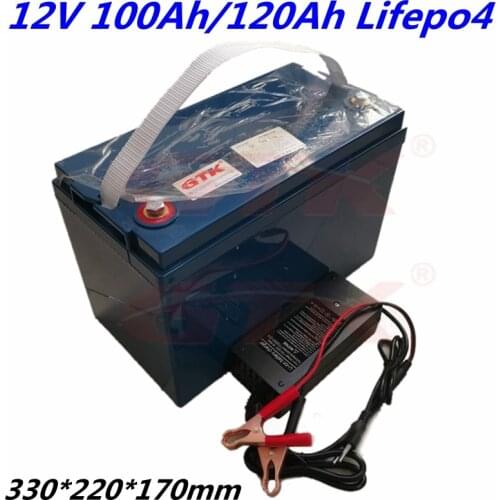 Lifepo4 12V 100Ah 120Ah battery pack with 100A BMS ABS case for Solar System RV Electric Car +10A charger